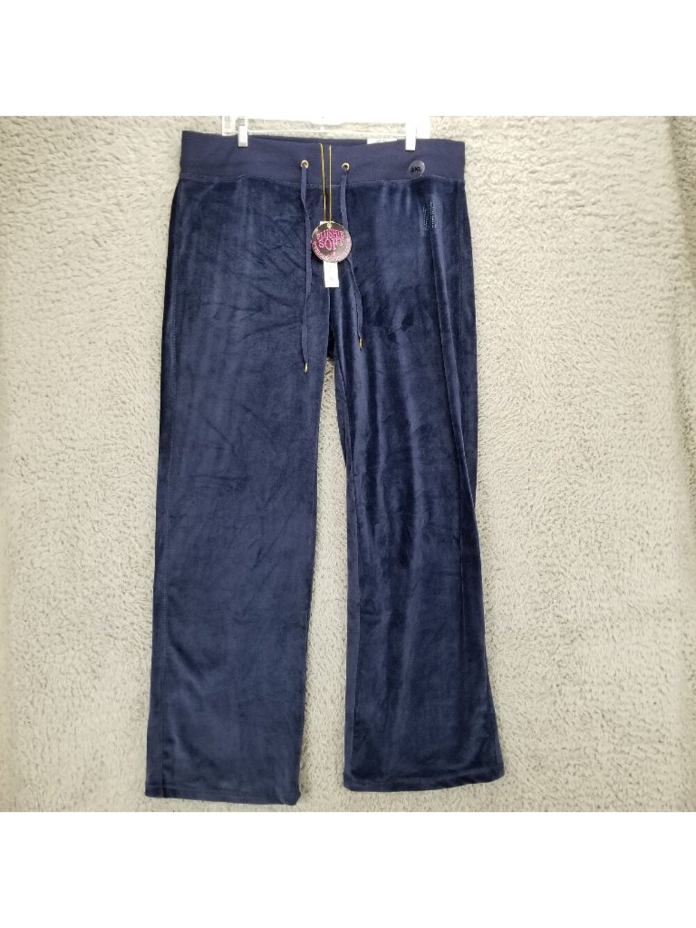 Dodo Pants Womens 3XL Velour Blue Stretch High Rise Drawstring Jogging *NWT*